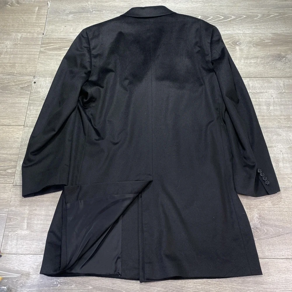 Jos A Bank Cashmere Topcoat Men 44L Black‎ 3 Button Tailored Traveler's Overcoat